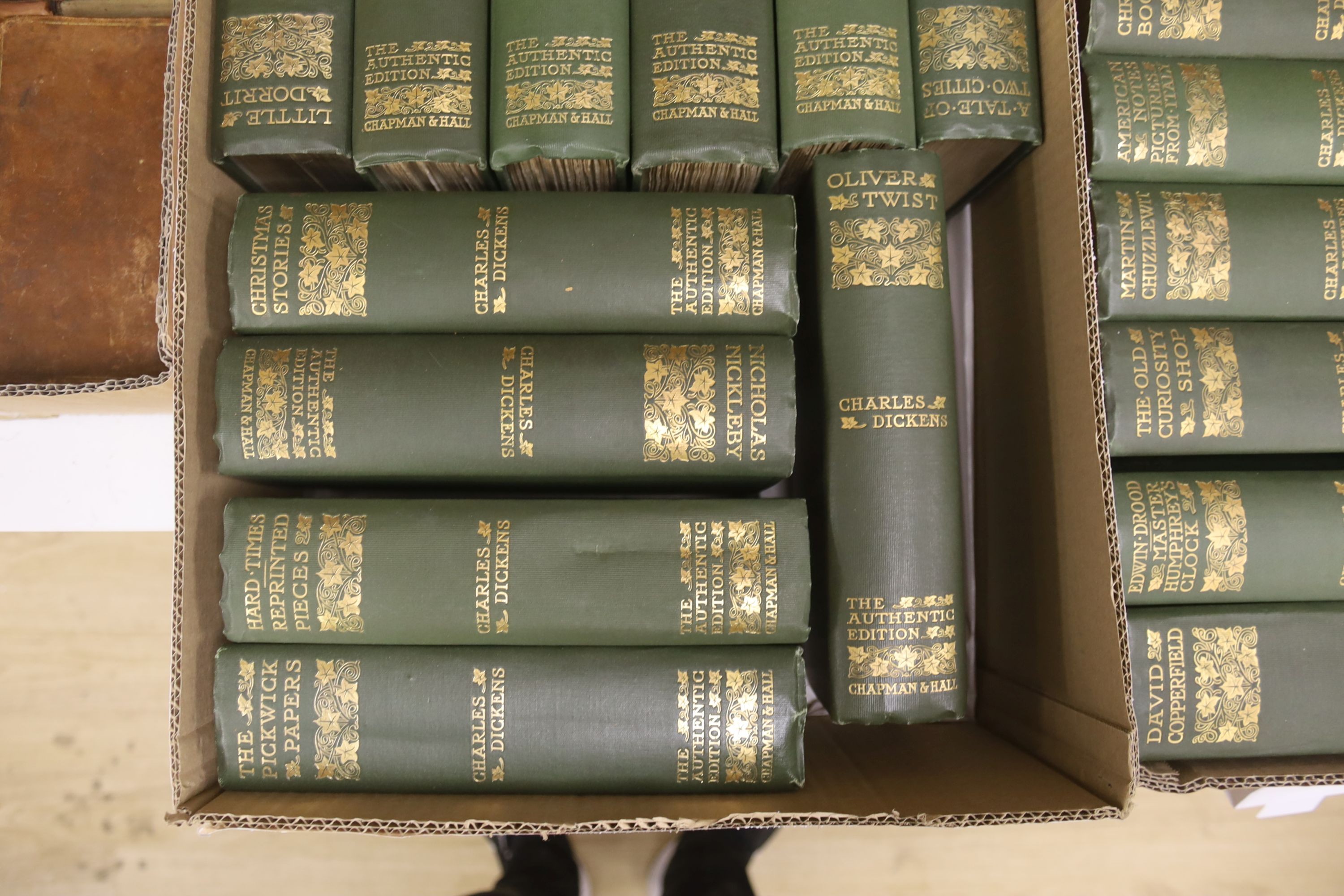 Dickens, Charles - Works, - Authentic Edition, 21 vols, 8vo, green cloth gilt, Chapman and Hall, London, 1901-[06]